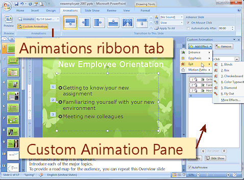 Computer Literacy 101 Working With Presentations Format Transitions Animations Animations Free Animation For Powerpoint 2007